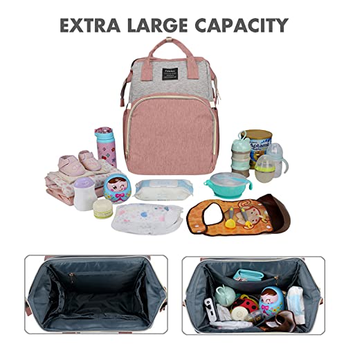 Fwkekye Baby Diaper Bag Backpack with Changing Station, Baby Registry Search Shower Gifts, Baby Bags for Boy Girl, New Mom Gifts for Women, Large Capacity, USB Port, Pink