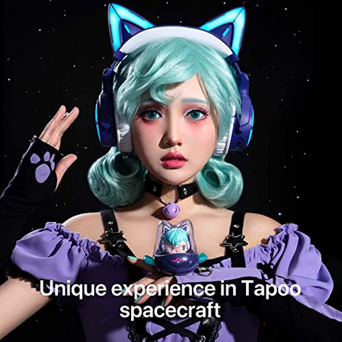 YOWU Cat Ear Headphones Limited Edition. Customized Package with TAPOO Toy. Wireless & Wired Gaming Headset with Attachable HD Microphone, Customizable Lighting via APP