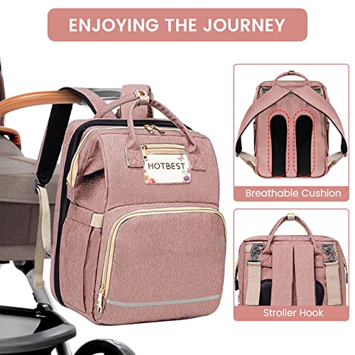 HOTBEST Baby Diaper Bag Backpack, Portable Travel Bags, Newborn Registry Baby Shower Gifts Essentials Accessories Stuff for Girls Boys Men Dad Mom Pink