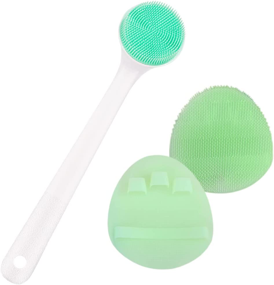 Silicone Body Scrubber Exfoliator, Back Brush Scrubber Long Handle for Shower with Soft Bristles, Shower Brush Scrubber for Body Men and Women, BPA Free, Non-Slip