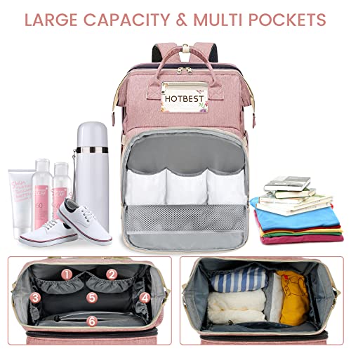 HOTBEST Baby Diaper Bag Backpack, Portable Travel Bags, Newborn Registry Baby Shower Gifts Essentials Accessories Stuff for Girls Boys Men Dad Mom Pink