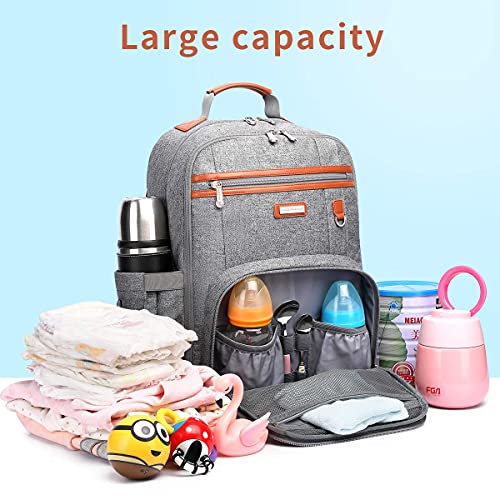 BILLITON MASHI Diaper Bag Backpack, Large Baby Nappy Bags with Portable Changing Pad for Boys and GirlsMultifunction Travel Baby Bag for Moms Dads, Shower Gifts Waterproof and Stylish, Grey