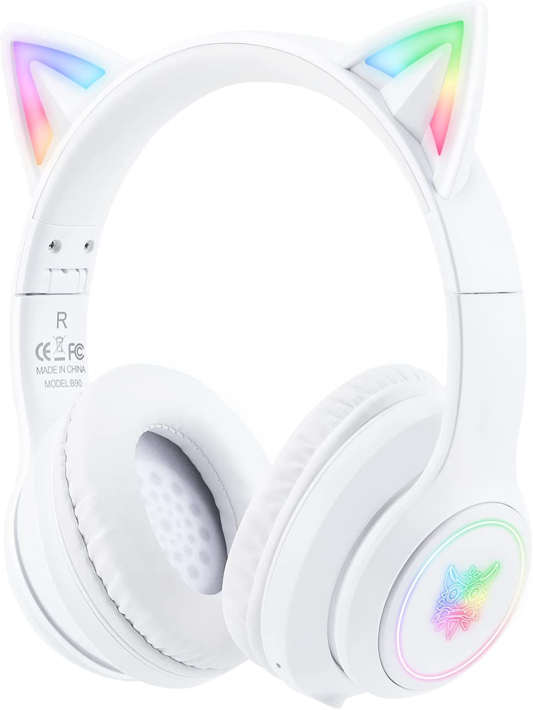 SIMGAL Bluetooth Cat Ear Headphones for Kids, Wireless & Wired Mode Foldable Headset with Mic, RGB LED Light, for Girls School Gaming, Compatible with Mobile Phones PC Tablet