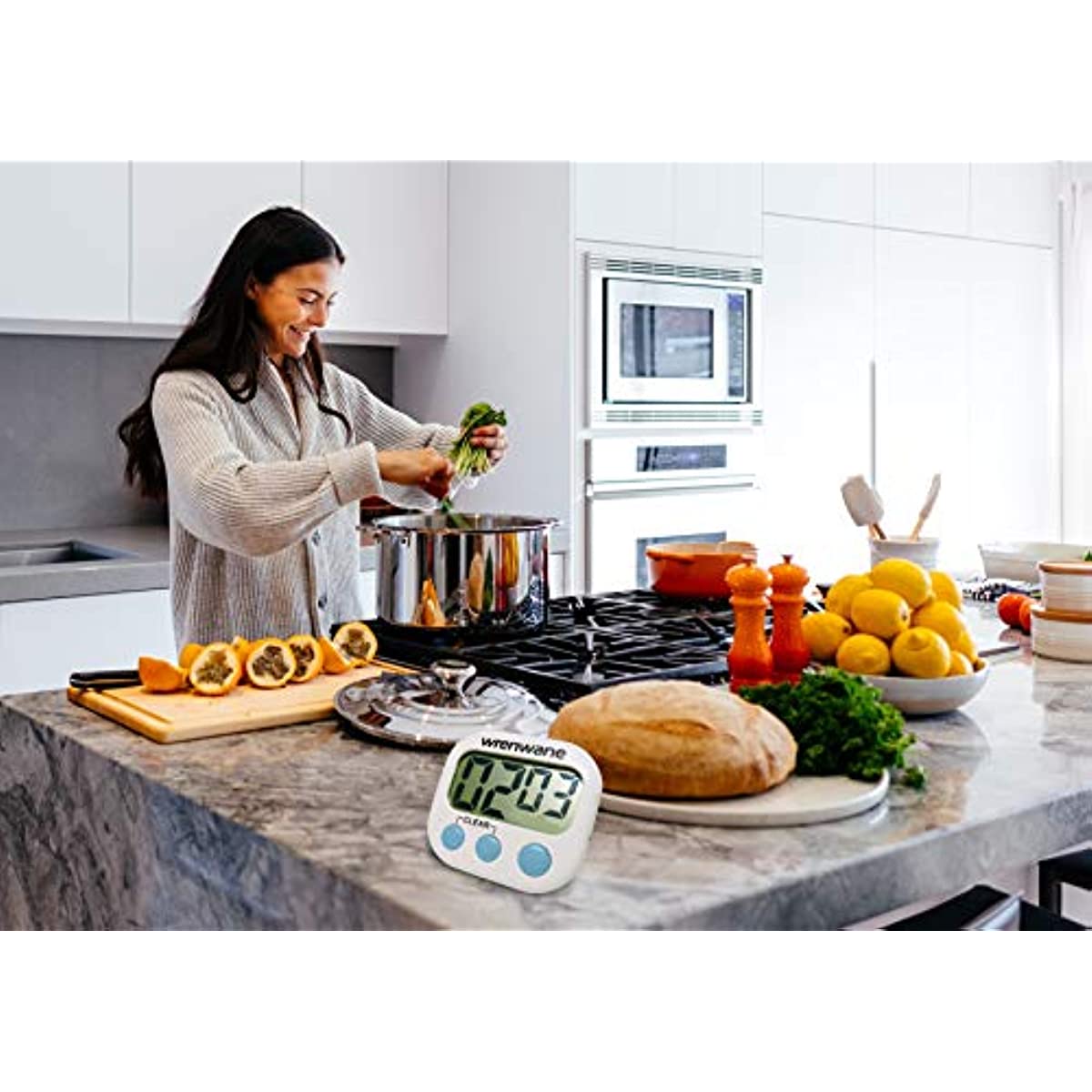Wrenwane Digital Kitchen Timer (Upgraded), No Frills, Simple Operation, Big Digits, Loud Alarm, Magnetic Backing, Stand, White (1) (1) (1)