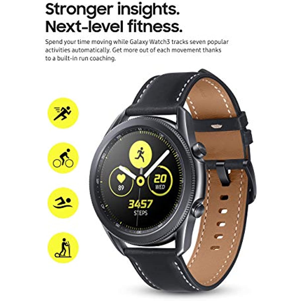 Samsung Galaxy Watch 3 (45mm, GPS, Bluetooth) Smart Watch with Advanced Health Monitoring, Fitness Tracking , and Long Lasting Battery - Mystic Black (US Version) (Renewed)