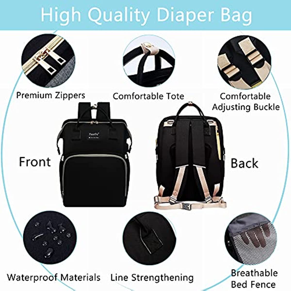 PaurFu Backpack Diaper Bags, Waterproof Mom Baby Bag for Boy Girl (Black)…