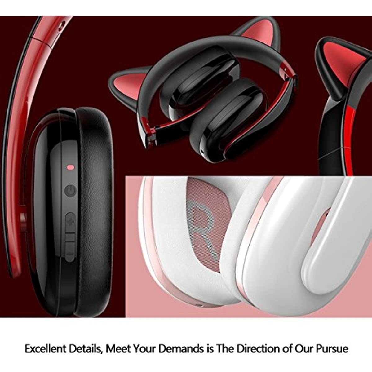 Censi Music Headset Headphone Creative Cat Ear Stereo Over-Ear Game Gaming Bass Headset Noise Canceling Headband Earphone with MIC Rechargeable Port for Bluetooth 4.0 Device (White, Blutooth)