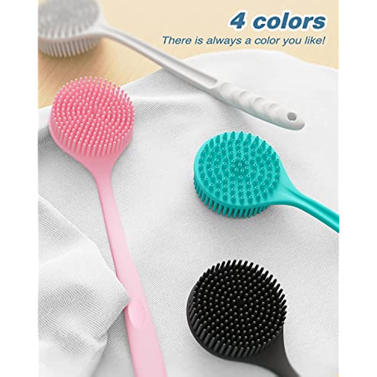 ManmiHealth Silicone Back Scrubber for Shower(New-Version), Body Scrubber with 15'' Long Handle, Light & Easy-to-Hold Shower Brush for Skin Exfoliating and Massaging, Not Good in Lathering.(Black)