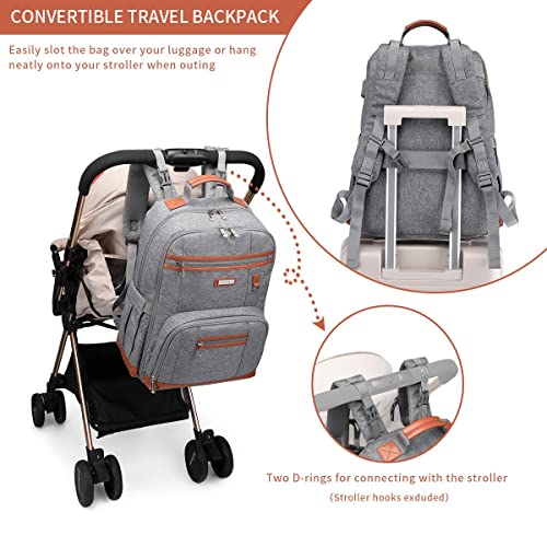 BILLITON MASHI Diaper Bag Backpack, Large Baby Nappy Bags with Portable Changing Pad for Boys and GirlsMultifunction Travel Baby Bag for Moms Dads, Shower Gifts Waterproof and Stylish, Grey