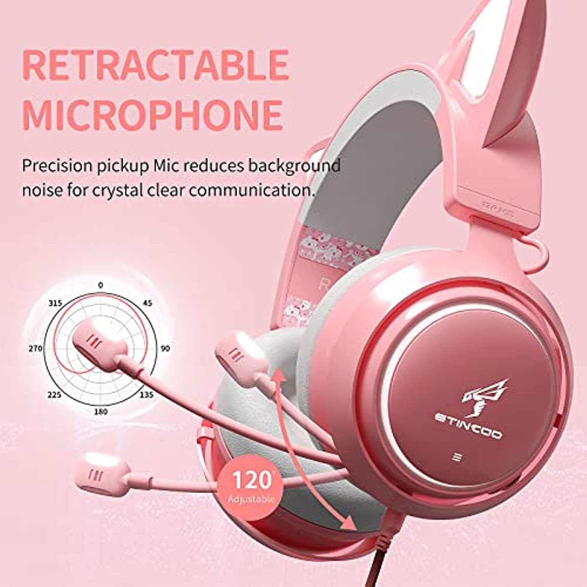 SOMIC GS510 Gaming Headset, Cat Ear Headset PC Gaming Headphones with Retractable Mic Noise Cancelling, Stereo Sound, DIY Face Covers for PC, PS4, PS5, Xbox One (Only White LED Light)