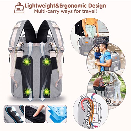 Bubblbay 8 in 1 Baby Diaper Bag Backpack, Diaper Changing Totes 900D Oxford Waterproof Baby Bags for Boys Girl Travel with Bed Mat Pad, Large Capacity Shower Gifts