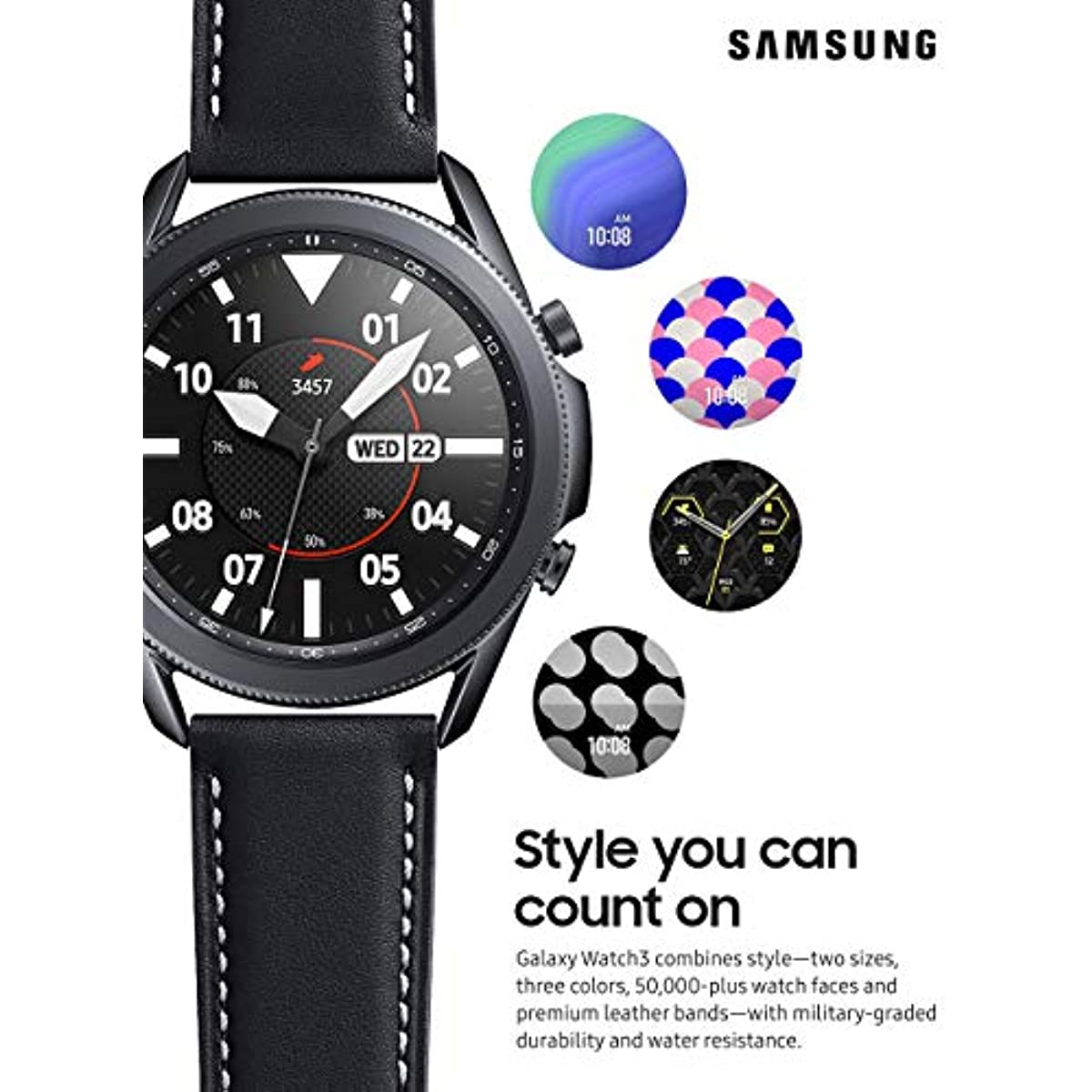 Samsung Galaxy Watch 3 (45mm, GPS, Bluetooth) Smart Watch with Advanced Health Monitoring, Fitness Tracking , and Long Lasting Battery - Mystic Black (US Version) (Renewed)