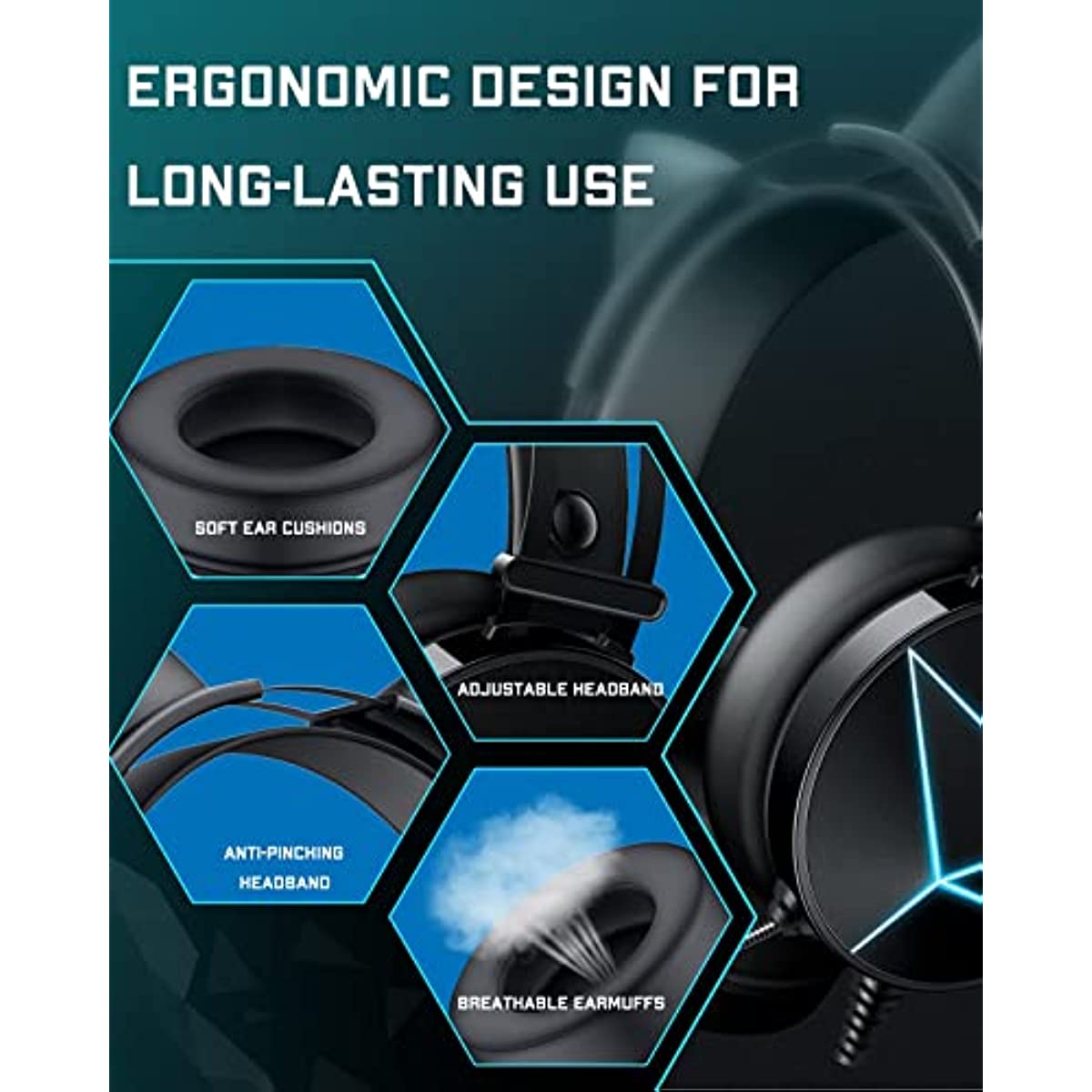 Cat Ear Headphones with Noise Canceling Microphone and Surround Sound, Gaming Headset with Removable Cat Ears, LED Lights, Compatible with PC, Xbox One, PS4, PS5, Switch, Black Gamer Headset Wired