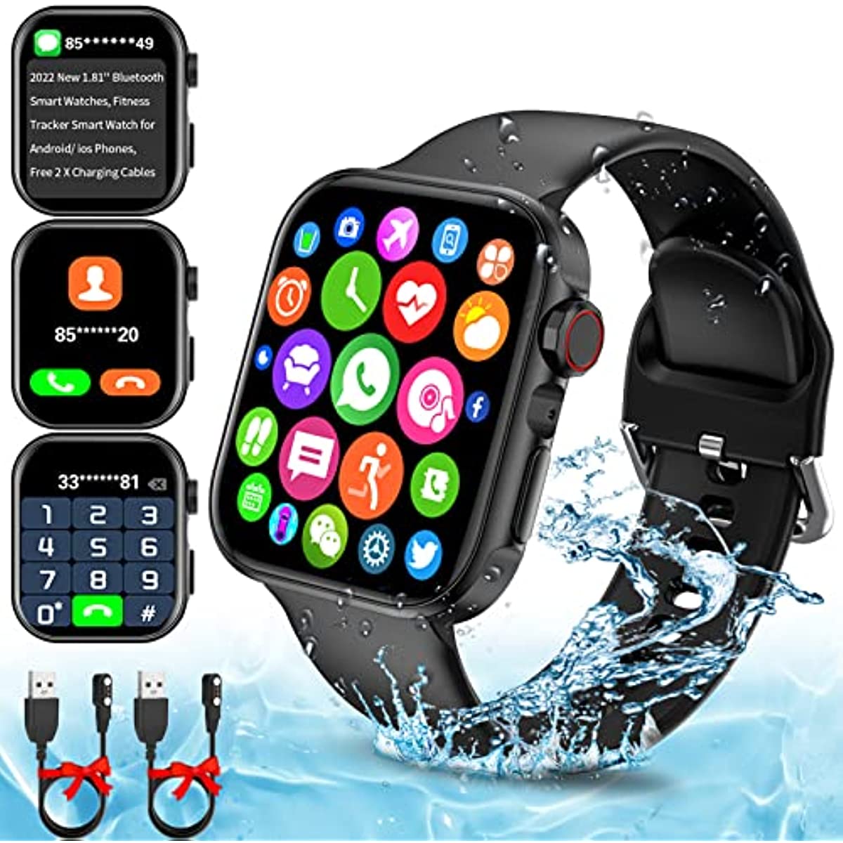 Smart Watch for Android and IOS Phones Women Men, 2023 1.81'' Bluetooth Smartwatch Full Touch Screen Answer/Make Call/Text Waterproof Smart Watches, Fitness Tracker Smart Watches for Outdoor Sports