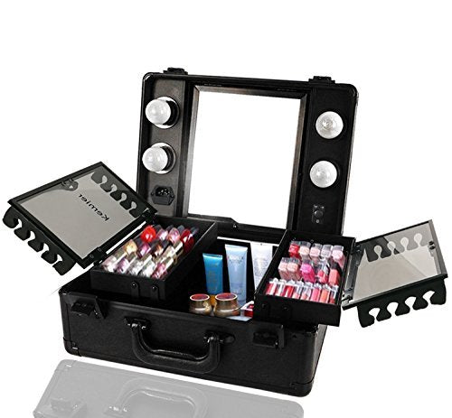 Kemier Makeup Train Case - Cosmetic Organizer Box Makeup Case with Lights and Mirror / Makeup Case with Customized Dividers / Large Makeup Artist Organizer Kit