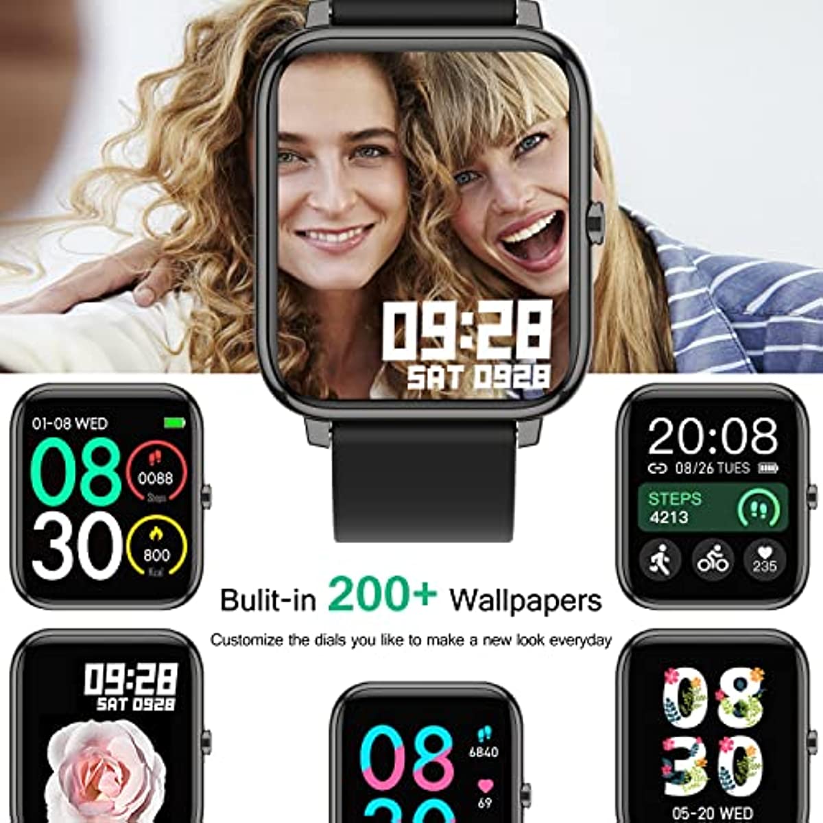 Smart Watch, Popglory Smartwatch with Blood Pressure, Blood Oxygen Monitor, Fitness Tracker with Heart Rate Monitor, Full Touch Fitness Watch for Android & iOS for Men Women
