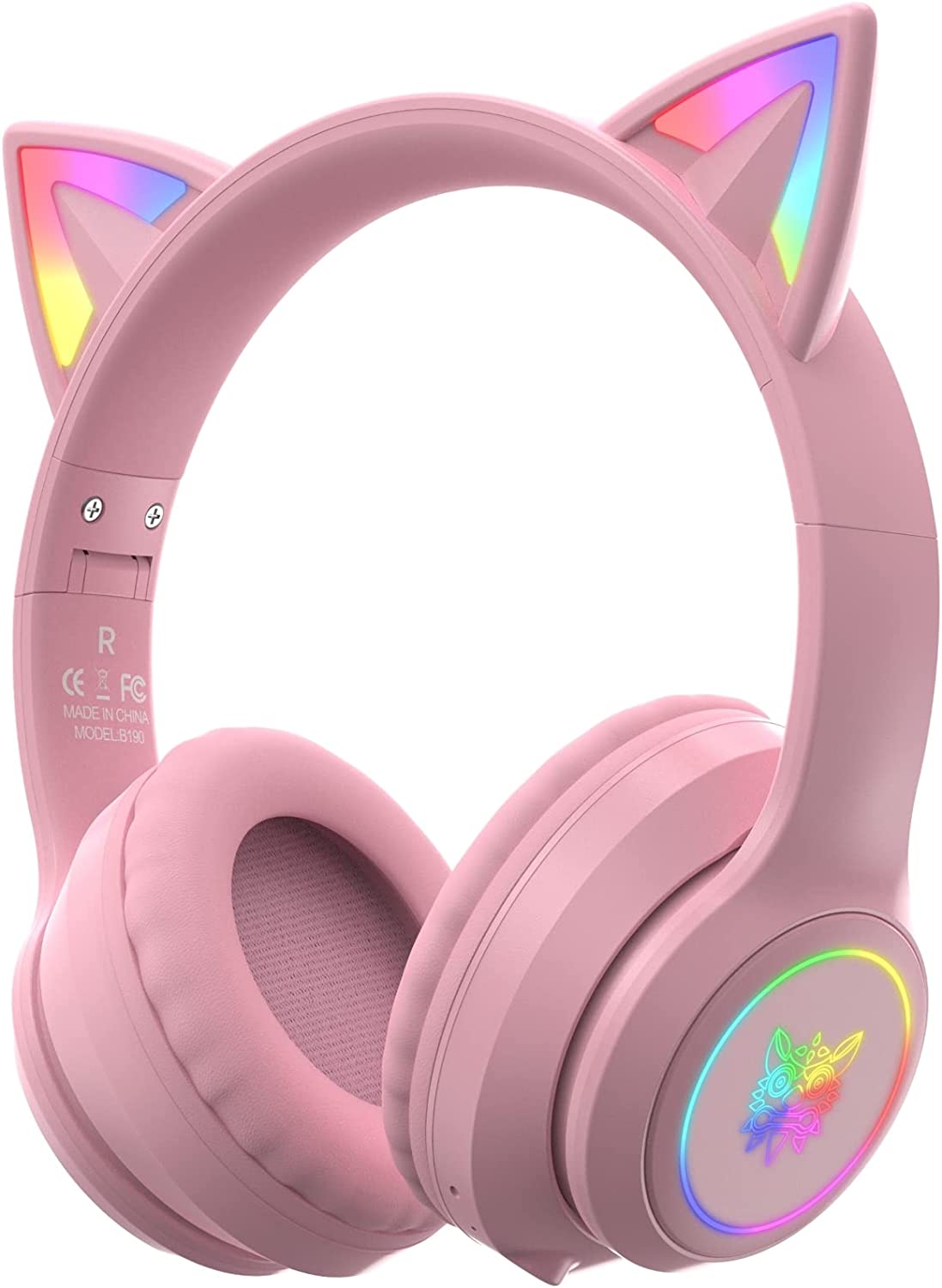 ONITOON Cat Ear Bluetooth Headphones with Micphone for Kids & Adults, LED Light Up Wireless HI-FI Sound Quality, Over-Ear Headphones with Volume Control for iPhone/iPad/Laptop/PC(55H Play Time)