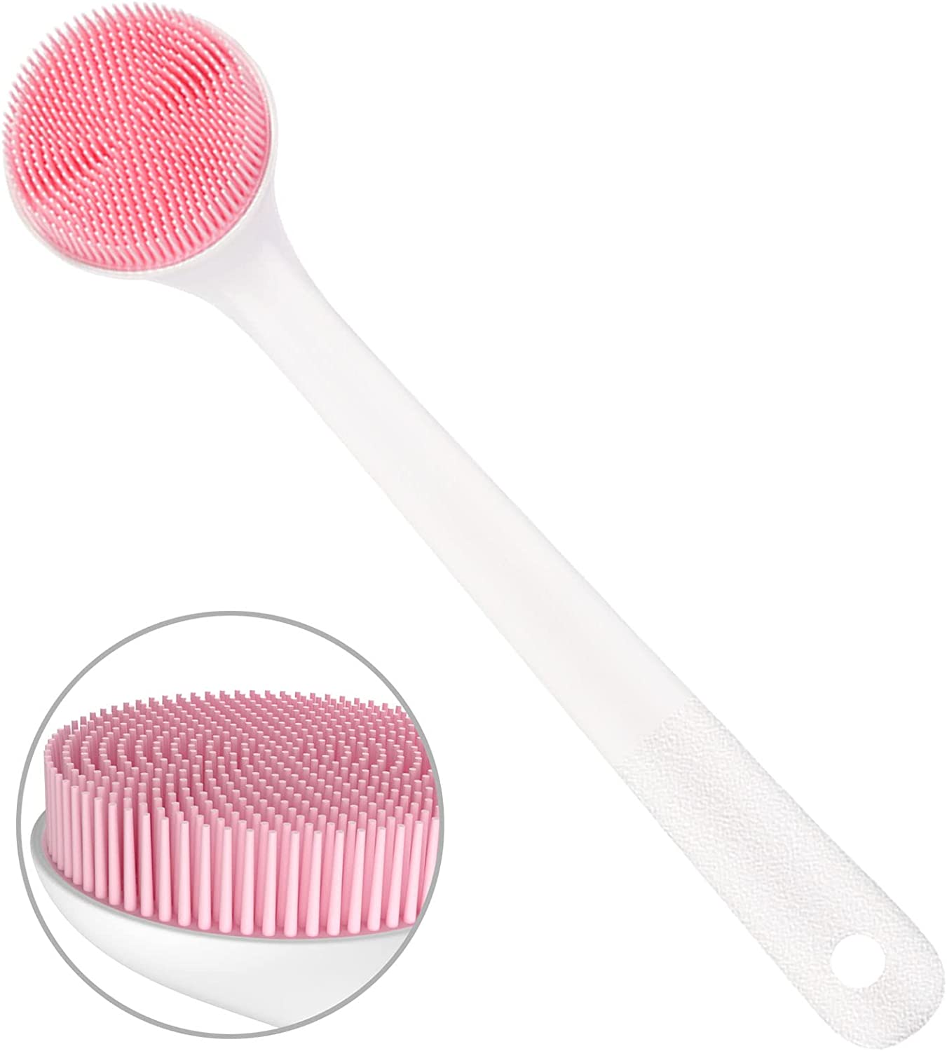 Silicone Body Scrubber Exfoliator, Back Brush Scrubber Long Handle for Shower with Soft Bristles, Shower Brush Scrubber for Body Men and Women, BPA Free, Non-Slip