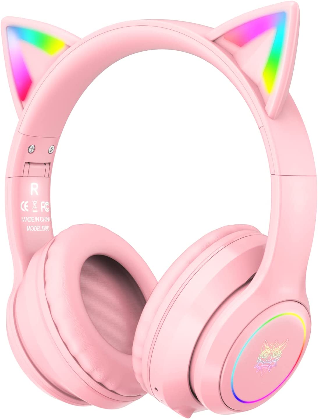 SIMGAL Bluetooth Cat Ear Headphones for Kids, Wireless & Wired Mode Foldable Headset with Mic, RGB LED Light, for Girls School Gaming, Compatible with Mobile Phones PC Tablet