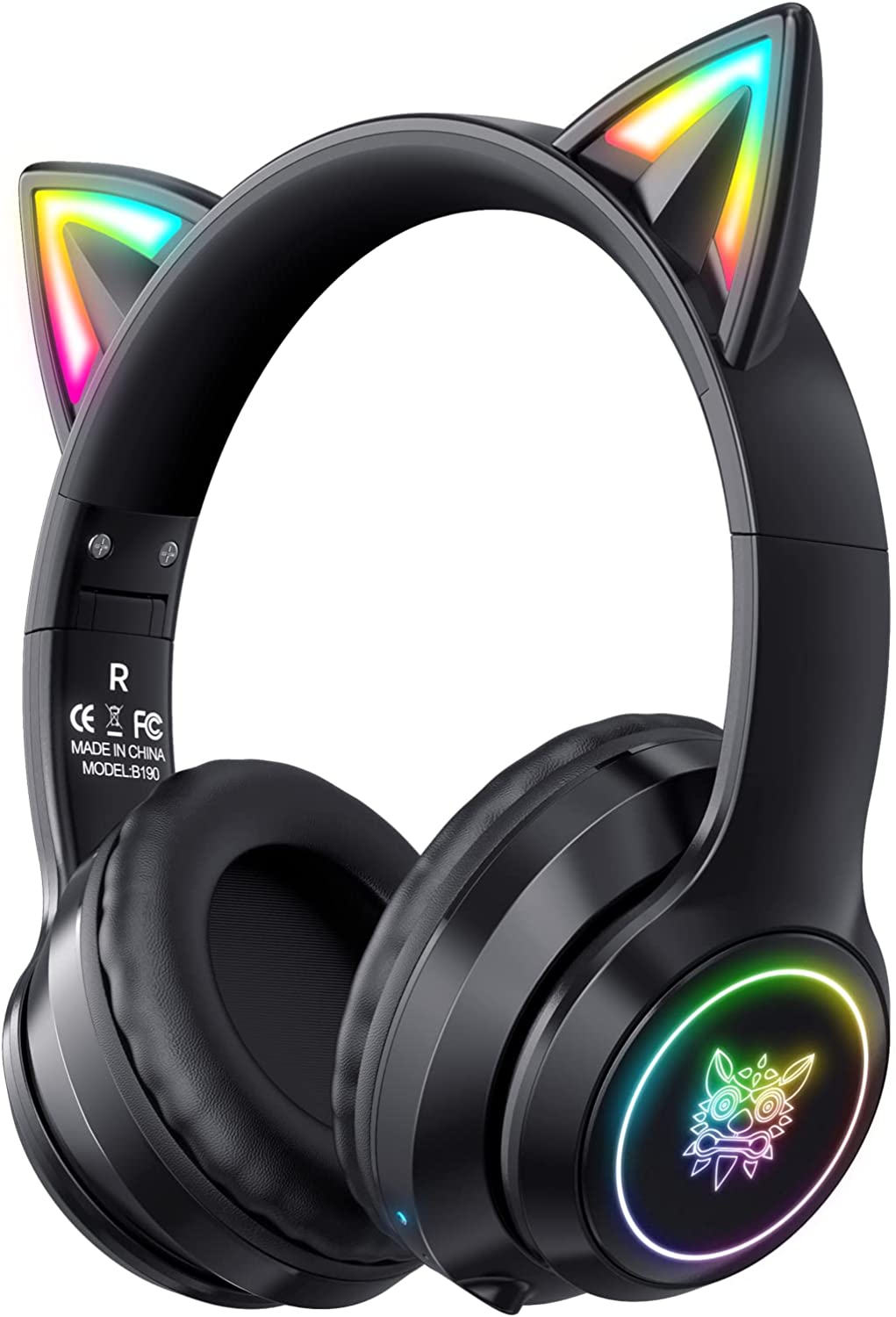 SIMGAL Bluetooth Cat Ear Headphones for Kids, Wireless & Wired Mode Foldable Headset with Mic, RGB LED Light, for Girls School Gaming, Compatible with Mobile Phones PC Tablet