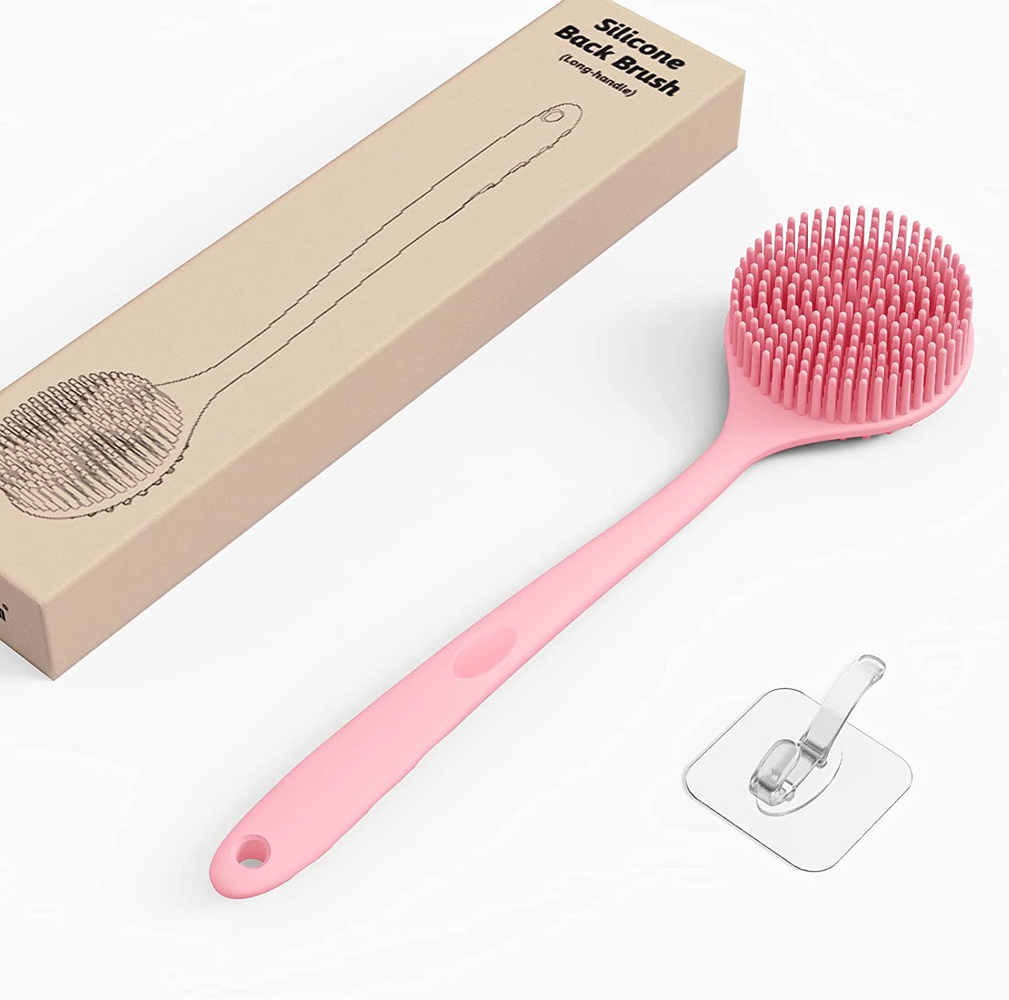 ManmiHealth Silicone Back Scrubber for Shower(New-Version), Body Scrubber with 15'' Long Handle, Light & Easy-to-Hold Shower Brush for Skin Exfoliating and Massaging, Not Good in Lathering.(Black)