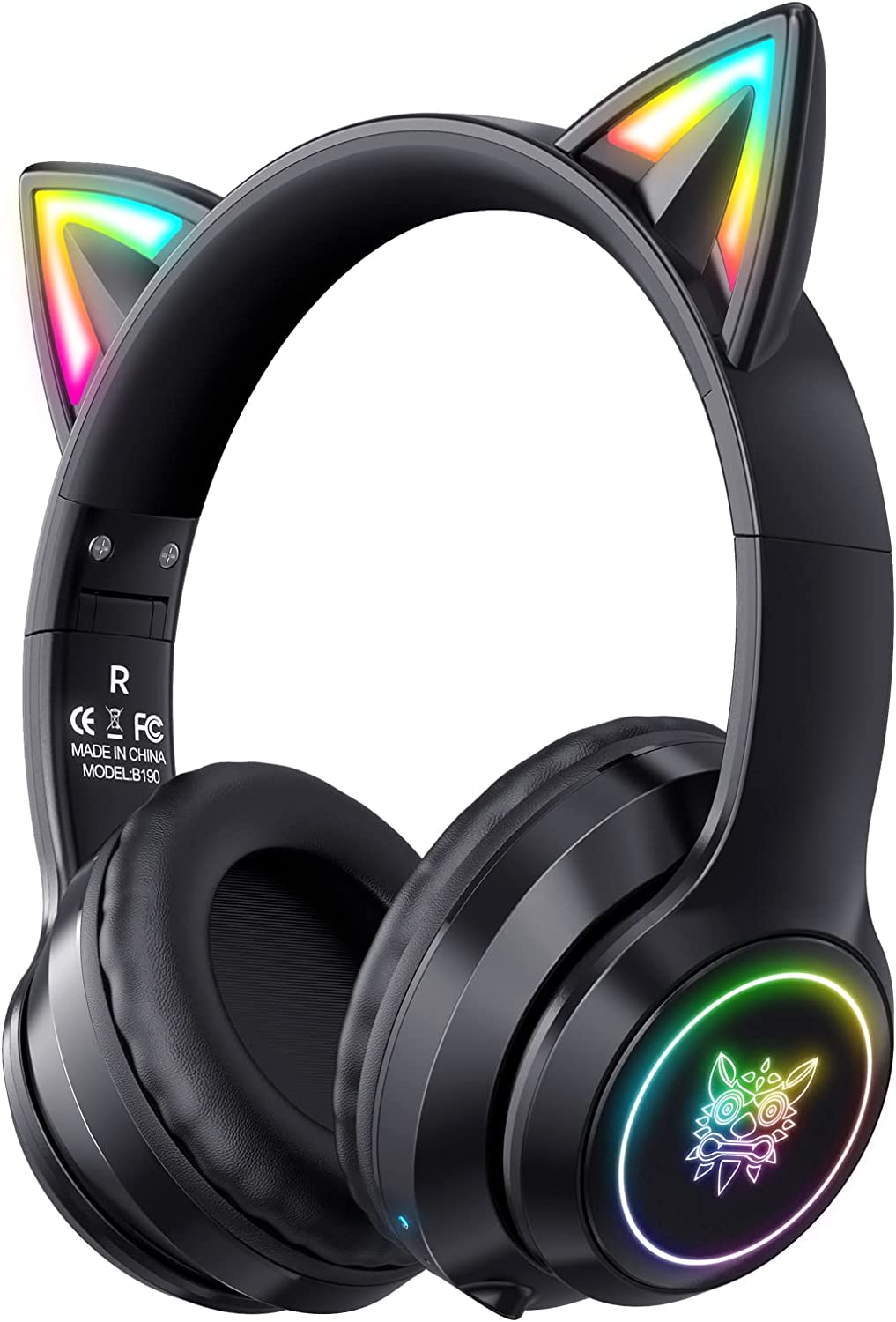 ONITOON Cat Ear Bluetooth Headphones with Micphone for Kids & Adults, LED Light Up Wireless HI-FI Sound Quality, Over-Ear Headphones with Volume Control for iPhone/iPad/Laptop/PC(55H Play Time)