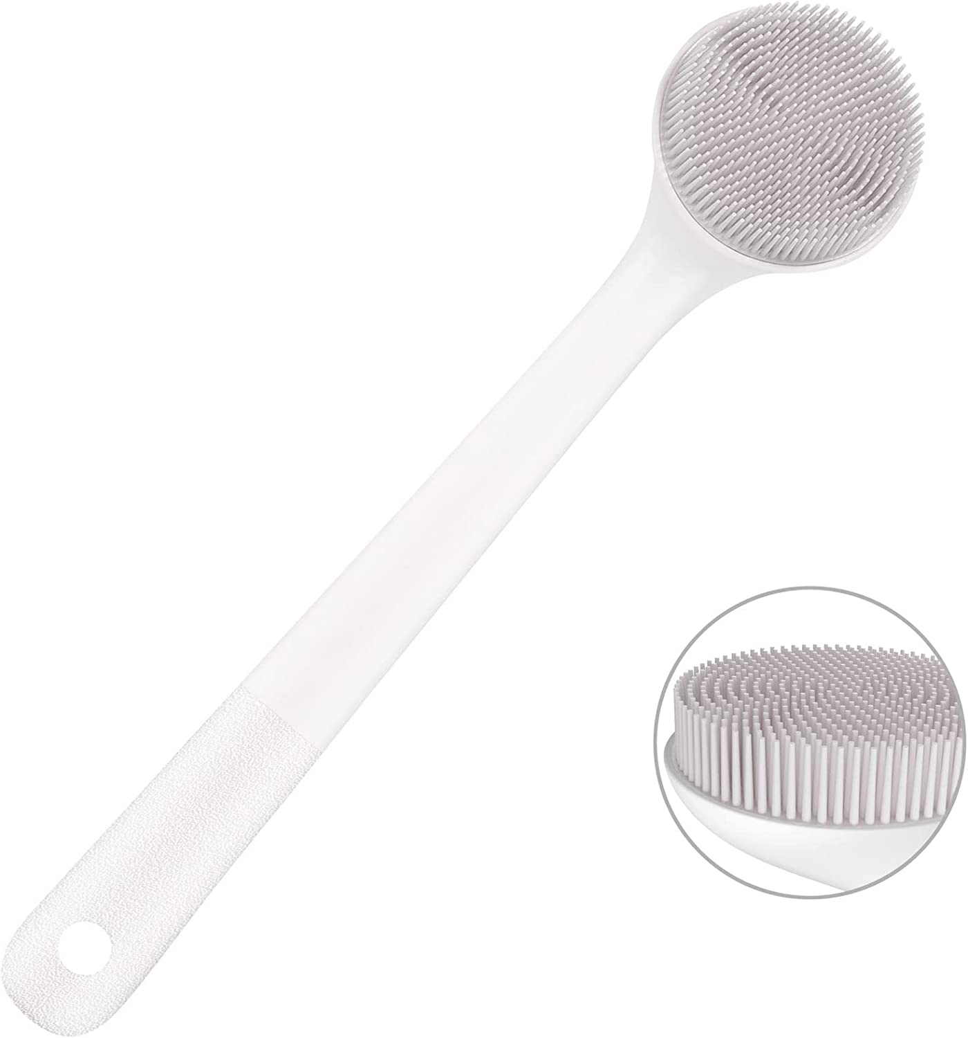Silicone Body Scrubber Exfoliator, Back Brush Scrubber Long Handle for Shower with Soft Bristles, Shower Brush Scrubber for Body Men and Women, BPA Free, Non-Slip