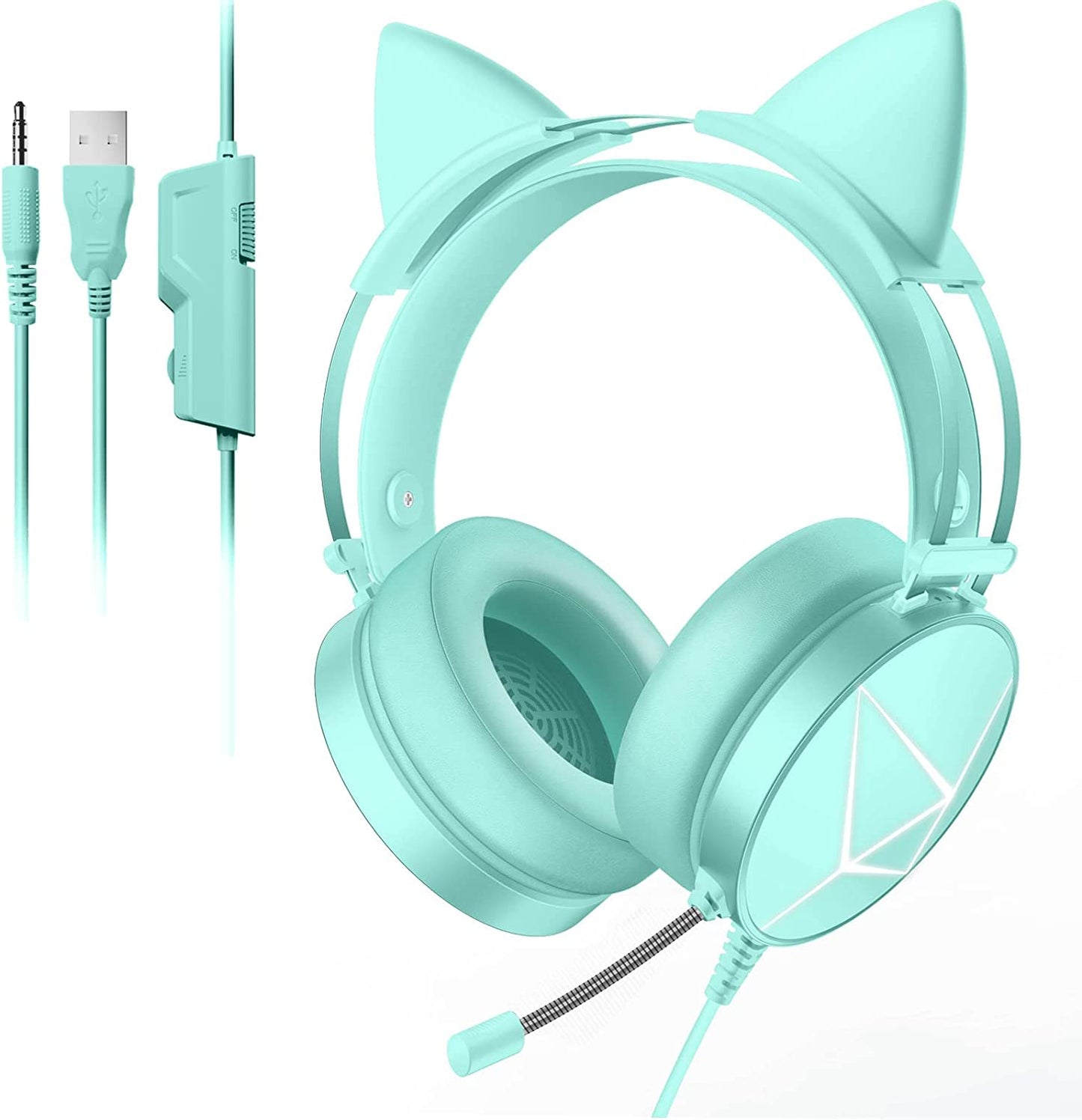 Cat Ear Headphones with Noise Canceling Microphone and Surround Sound, Gaming Headset with Removable Cat Ears, LED Lights, Compatible with PC, Xbox One, PS4, PS5, Switch, Black Gamer Headset Wired