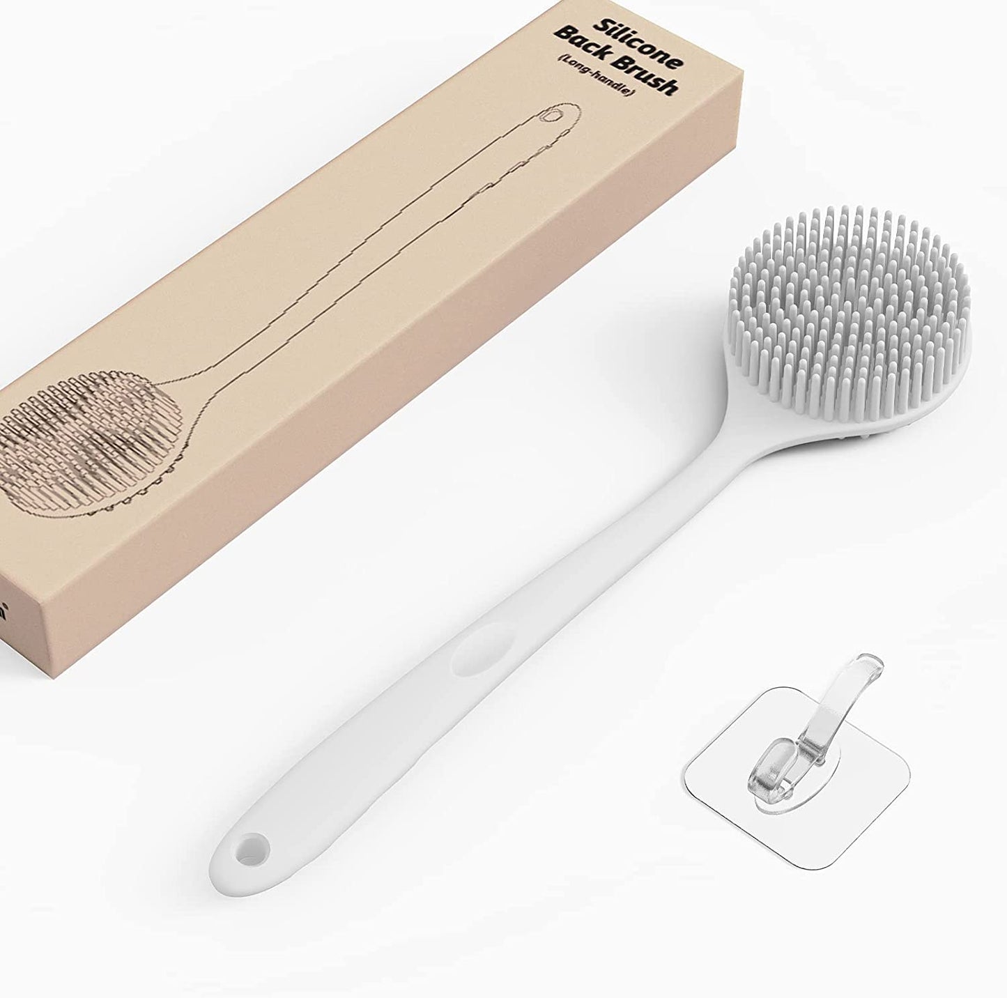 ManmiHealth Silicone Back Scrubber for Shower(New-Version), Body Scrubber with 15'' Long Handle, Light & Easy-to-Hold Shower Brush for Skin Exfoliating and Massaging, Not Good in Lathering.(Black)