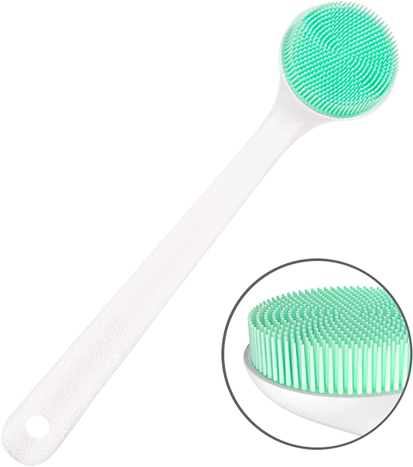 Silicone Body Scrubber Exfoliator, Back Brush Scrubber Long Handle for Shower with Soft Bristles, Shower Brush Scrubber for Body Men and Women, BPA Free, Non-Slip
