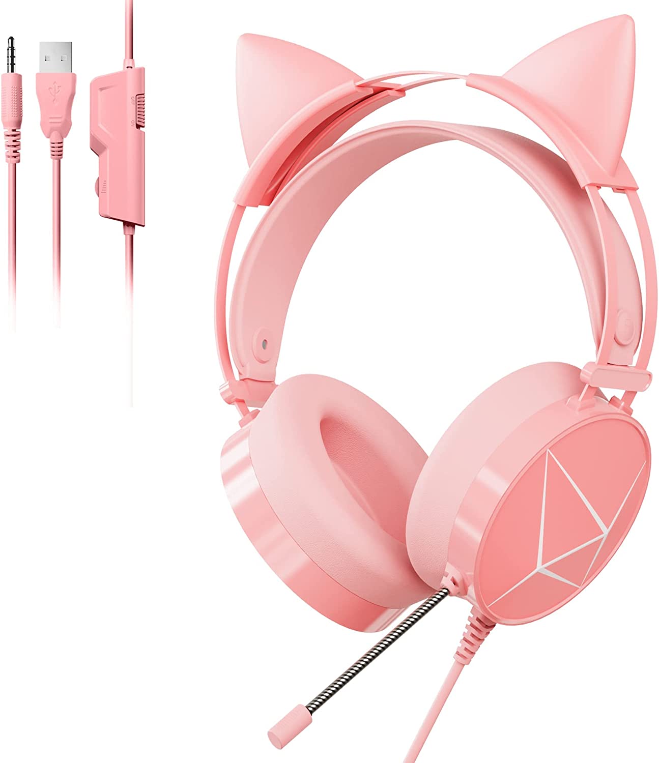 Cat Ear Headphones with Noise Canceling Microphone and Surround Sound, Gaming Headset with Removable Cat Ears, LED Lights, Compatible with PC, Xbox One, PS4, PS5, Switch, Black Gamer Headset Wired