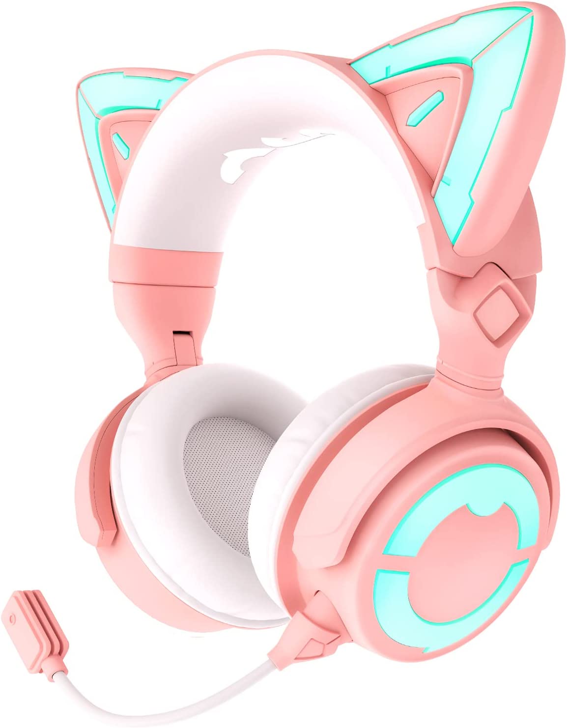 YOWU RGB Cat Ear Headphone 4, Upgraded Wireless & Wired Gaming Headset with Attachable HD Microphone -Active Noise Reduction, Dual-Channel Stereo & Customizable Lighting and Effect via APP (Pink)