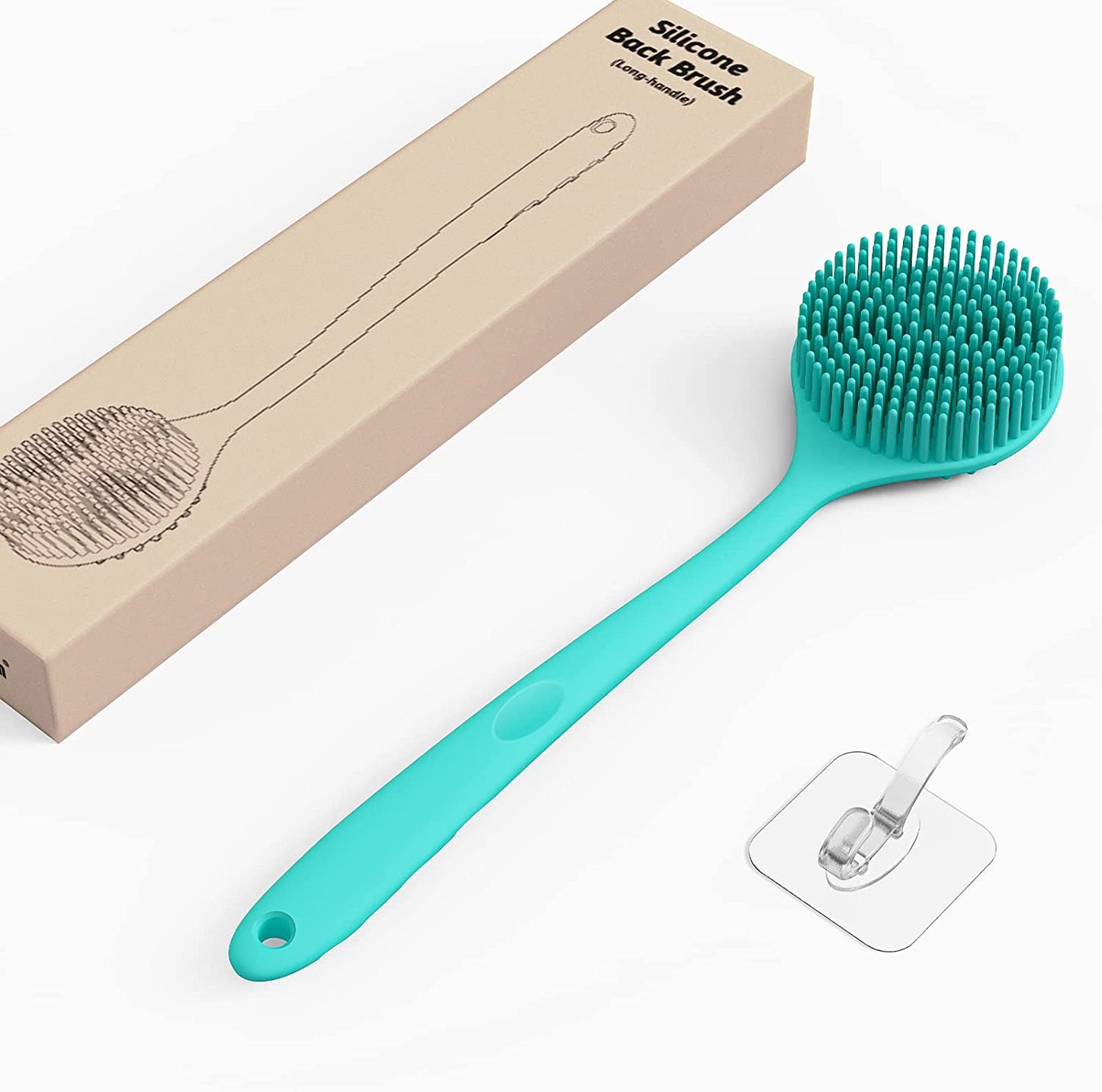 ManmiHealth Silicone Back Scrubber for Shower(New-Version), Body Scrubber with 15'' Long Handle, Light & Easy-to-Hold Shower Brush for Skin Exfoliating and Massaging, Not Good in Lathering.(Black)