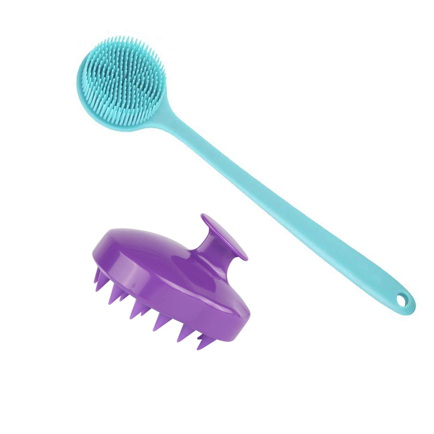 Cinlitek Silicone Body Scrubber & Scalp Massager, Long Handle Back Scrubber for Shower Brush,Exfoliating Body Scrubber, Shower Scrubber for Body Brush, Hair Dandruff Shampoo Brush for Men,Women&Kids