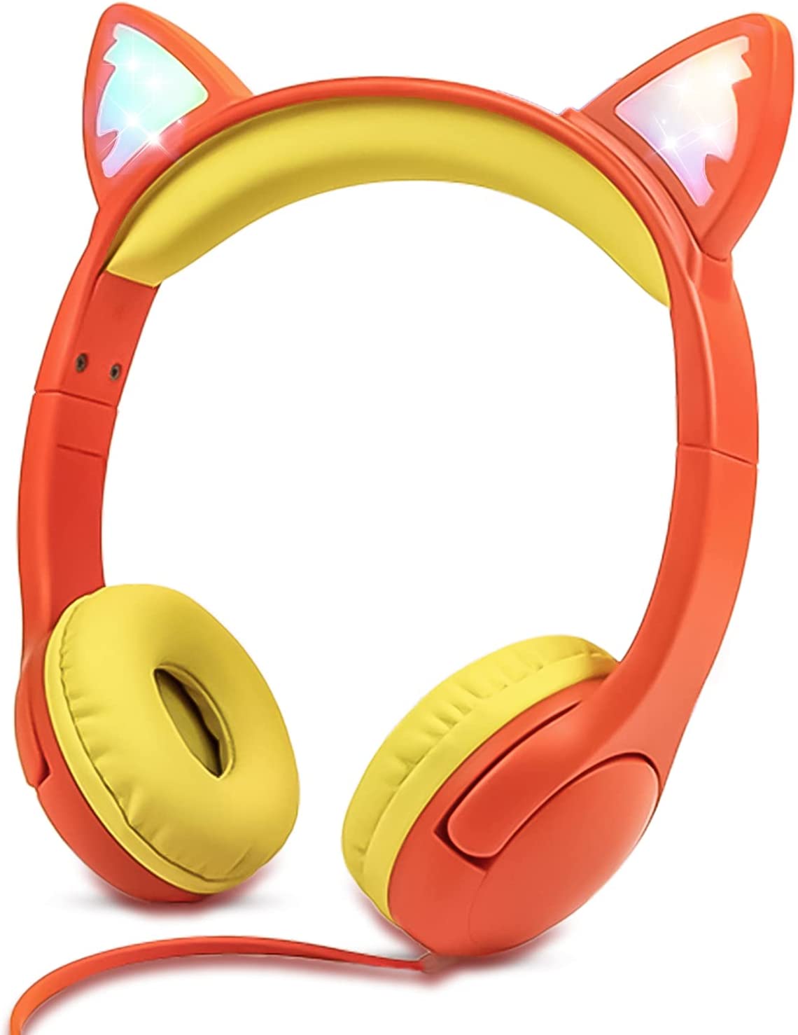 Olyre Kids Headphones, Safe 85db Volume Control Light Up Cat Ear Headphones for iPad Fire Tablet Kindle, On-Ear LED Children Headphones for School Learning Travel - Purple/Pink