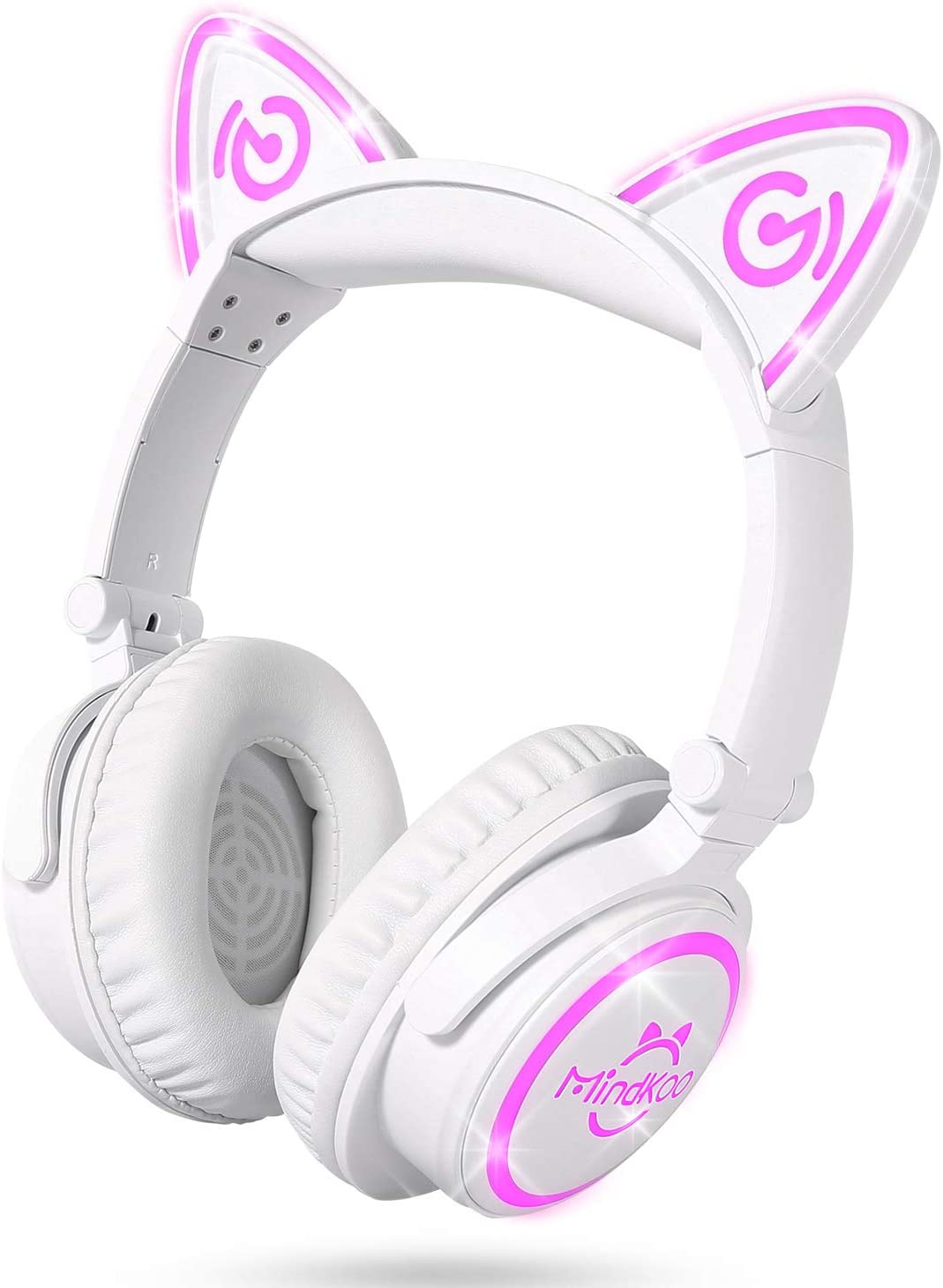 MindKoo Cat Ear Bluetooth Headphones with Microphone, LED Light Up Over Ear Headphones, Volume Control and Foldable Headset for Tablet/PC/iPad/Cell Phones, Gift for Kids Boys & Girls