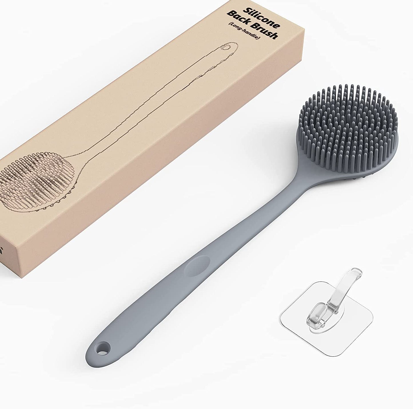 ManmiHealth Silicone Back Scrubber for Shower(New-Version), Body Scrubber with 15'' Long Handle, Light & Easy-to-Hold Shower Brush for Skin Exfoliating and Massaging, Not Good in Lathering.(Black)