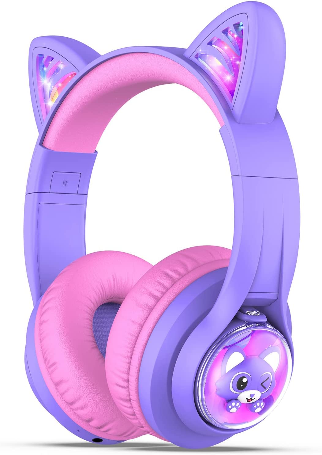iClever Cat Ear Kids Bluetooth Headphones,LED Light Up On Ear Kids Wireless Headphones with Mic,74/85/94dB Volume Limited,50H Playtime,Bluetooth 5.2,Pink Headphones for iPad/Tablet/PC/Travel,BTH13