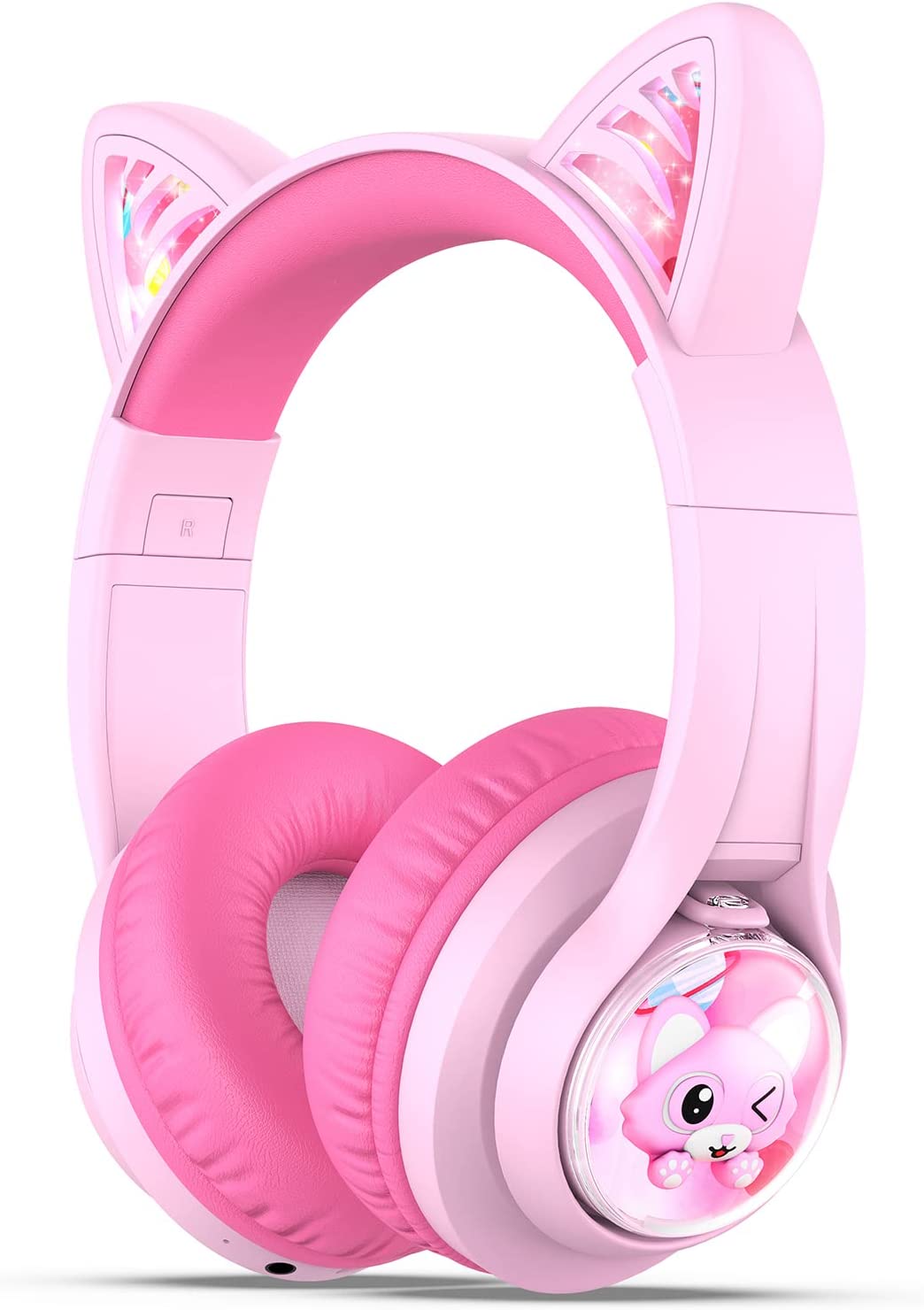 iClever Cat Ear Kids Bluetooth Headphones,LED Light Up On Ear Kids Wireless Headphones with Mic,74/85/94dB Volume Limited,50H Playtime,Bluetooth 5.2,Pink Headphones for iPad/Tablet/PC/Travel,BTH13