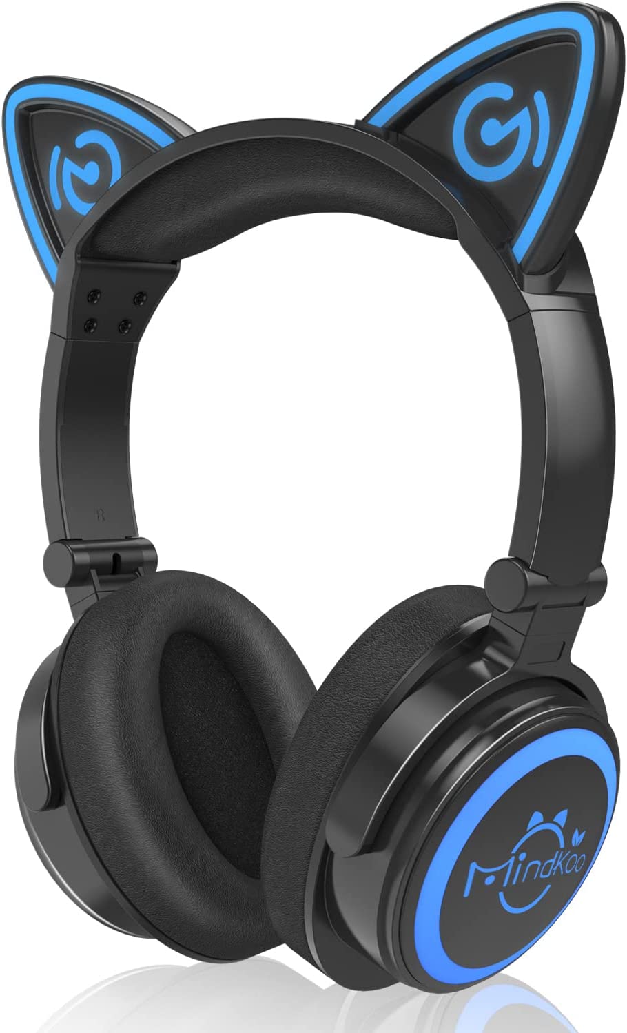 Mindkoo Cat Ear Bluetooth Headphones Pink, LED Light Up Over Ear Wireless Headphones with Microphone, Comfort Foldable Headset for Kids & Adults