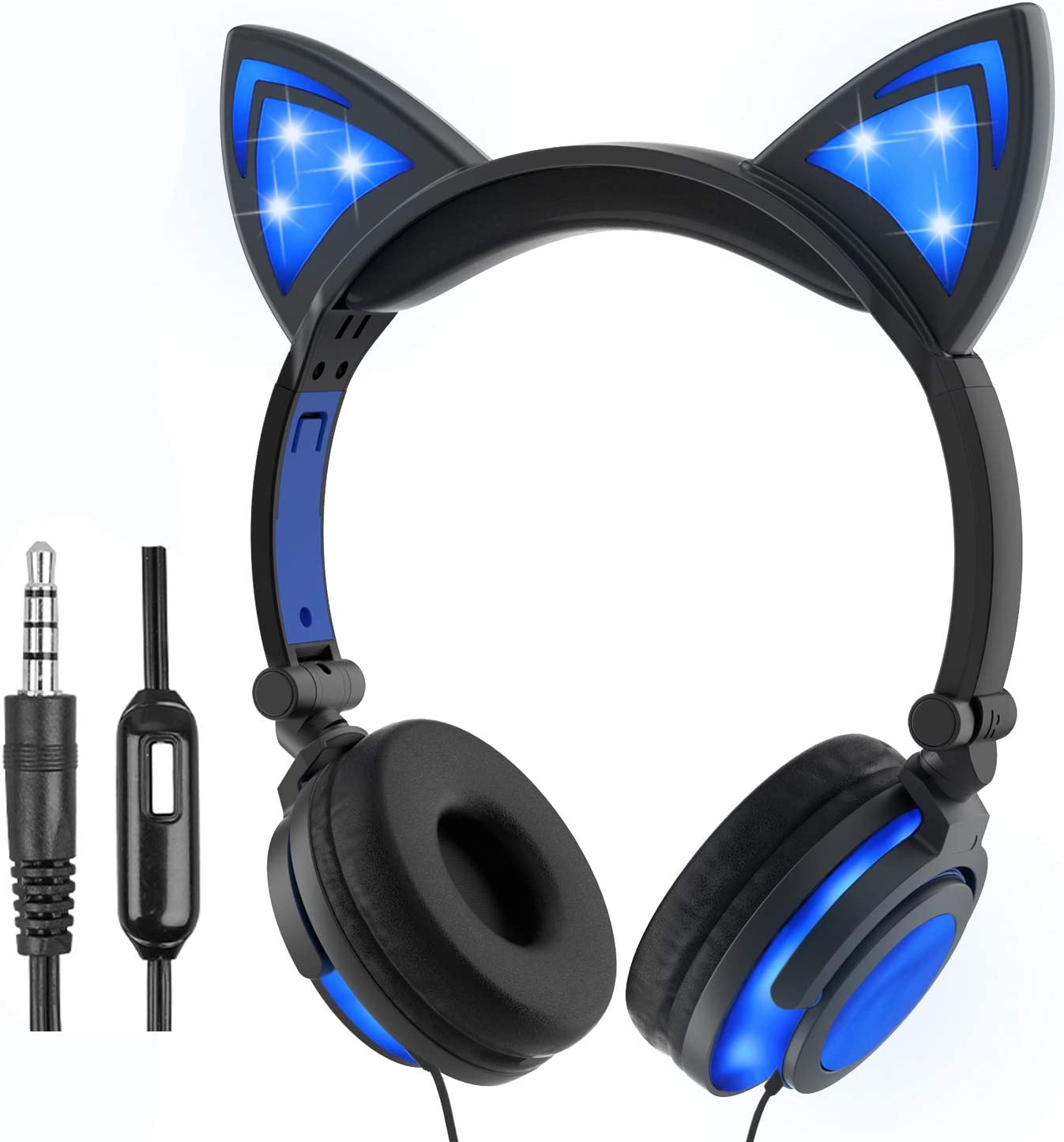 Olyre Wired Kids Headphones,Safe 85db Volume Control On-Ear LED Kitty Headphones with Mic for Kids Boys Girls Children Headset for Computer Tablet iPad Laptop Gamepad (Purple)