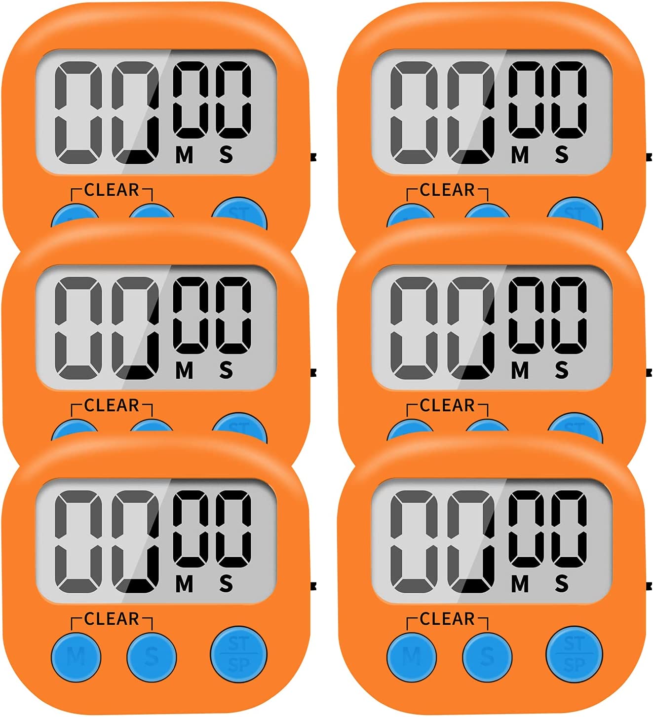 6 Pack Small Digital Kitchen Timer Magnetic Back and ON/Off Switch,Minute Second Count Up Countdown (Multicolored)