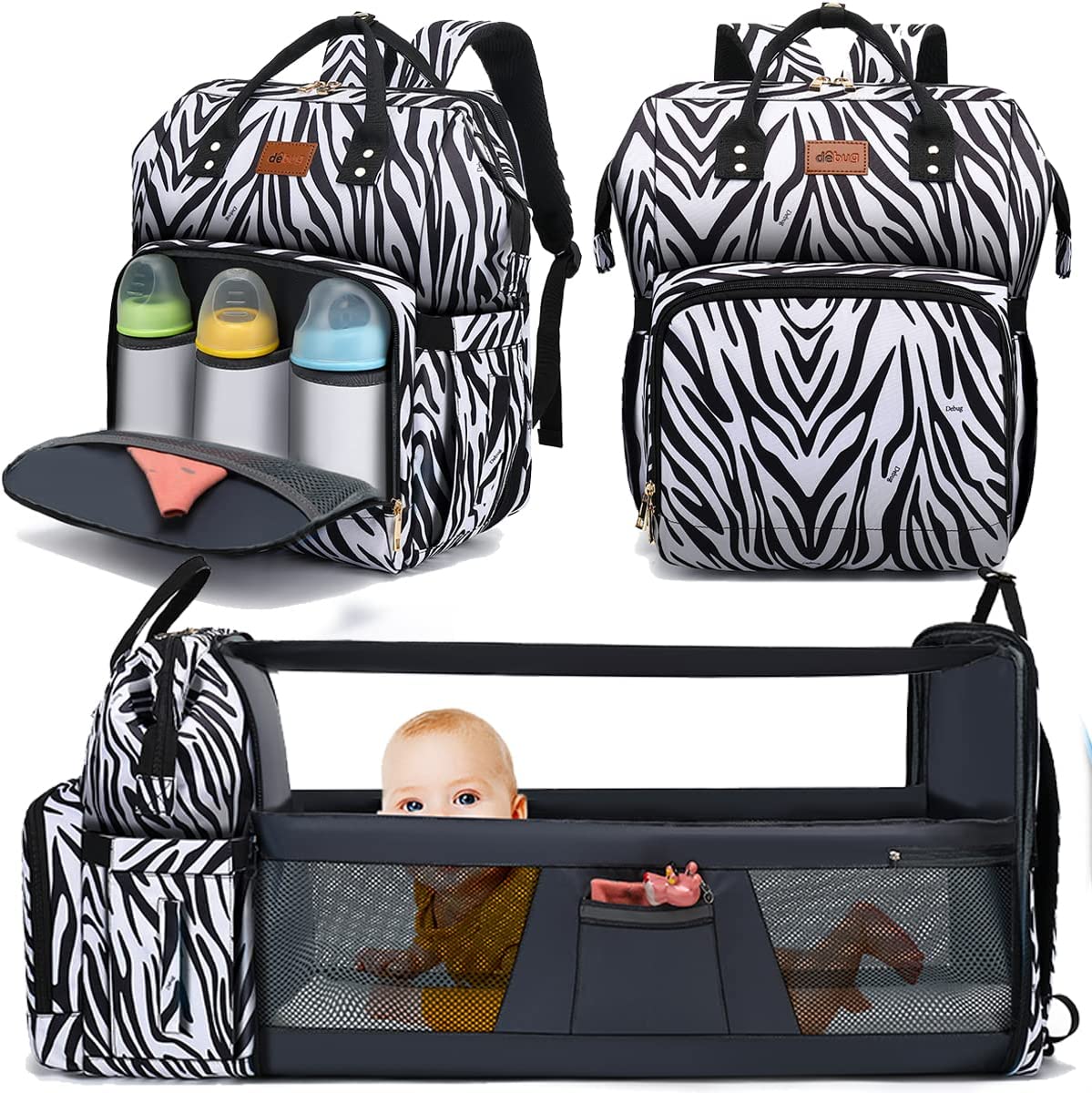 Diaper Bag Backpack - Large Travel Diaper Bags for Baby Girl & Boy - Portable Changing Pad, Stroller Straps, Insulated Pockets - Waterproof - Baby Shower Gifts - 16.5x9.4x14", 30L Capacity, Black Gray