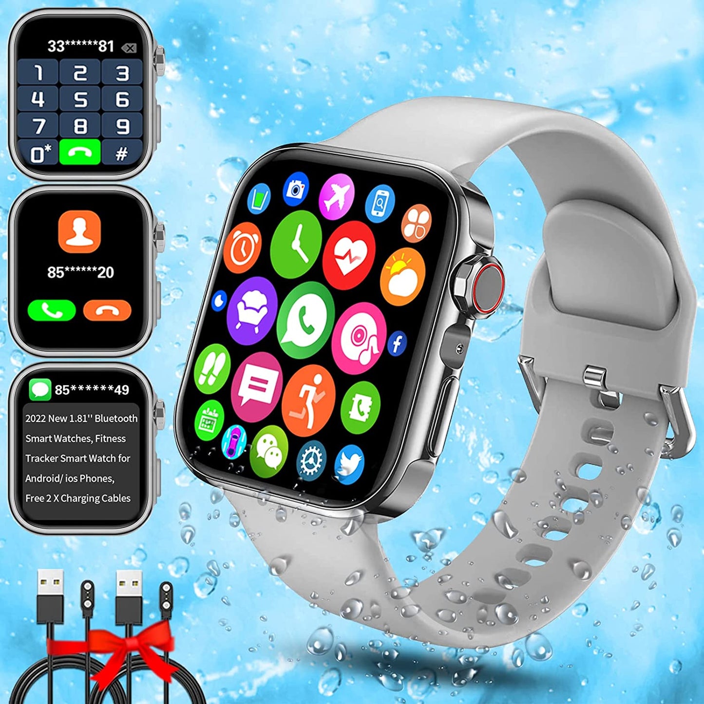 Smart Watch for Android and IOS Phones Women Men, 2023 1.81'' Bluetooth Smartwatch Full Touch Screen Answer/Make Call/Text Waterproof Smart Watches, Fitness Tracker Smart Watches for Outdoor Sports