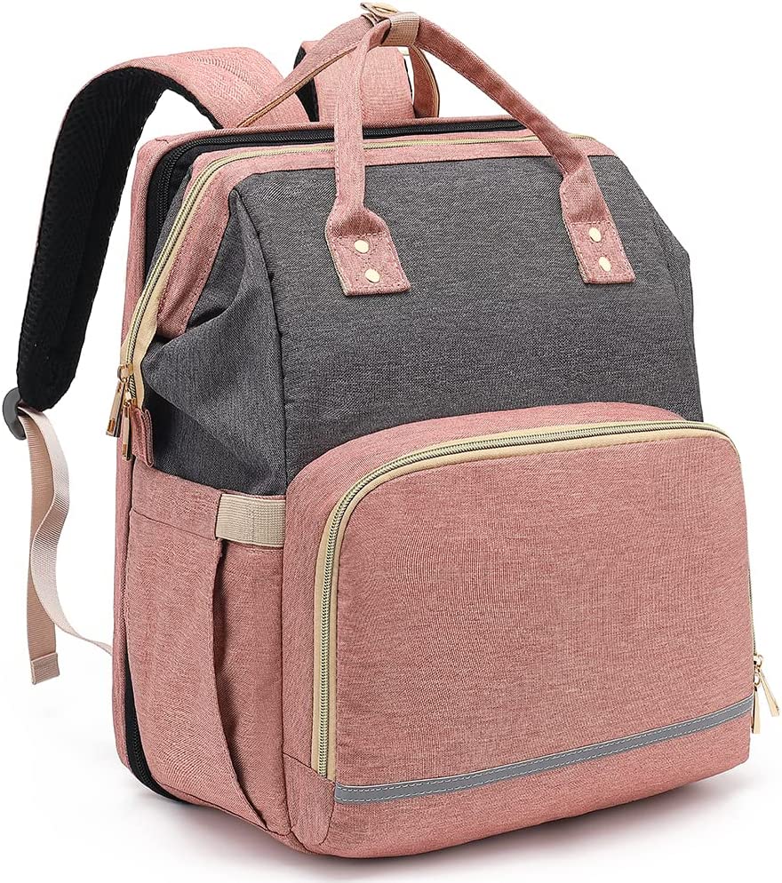 Diaper Bag Backpack - Large Travel Diaper Bags for Baby Girl & Boy - Portable Changing Pad, Stroller Straps, Insulated Pockets - Waterproof - Baby Shower Gifts - 16.5x9.4x14", 30L Capacity, Black Gray