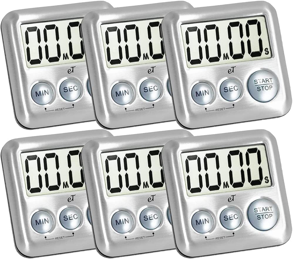 Elegant Digital Kitchen Timer Stainless Steel - Silver - Strong Magnetic Back - Kickstand - Loud Alarm - Large Display - Auto Memory - Auto Shut-Off - Model eT-26 (Silver) by eTradewinds