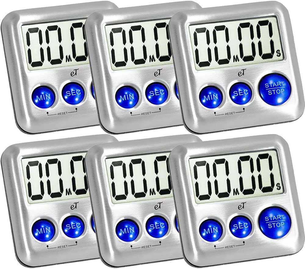 Elegant Digital Kitchen Timer Stainless Steel - Silver - Strong Magnetic Back - Kickstand - Loud Alarm - Large Display - Auto Memory - Auto Shut-Off - Model eT-26 (Silver) by eTradewinds