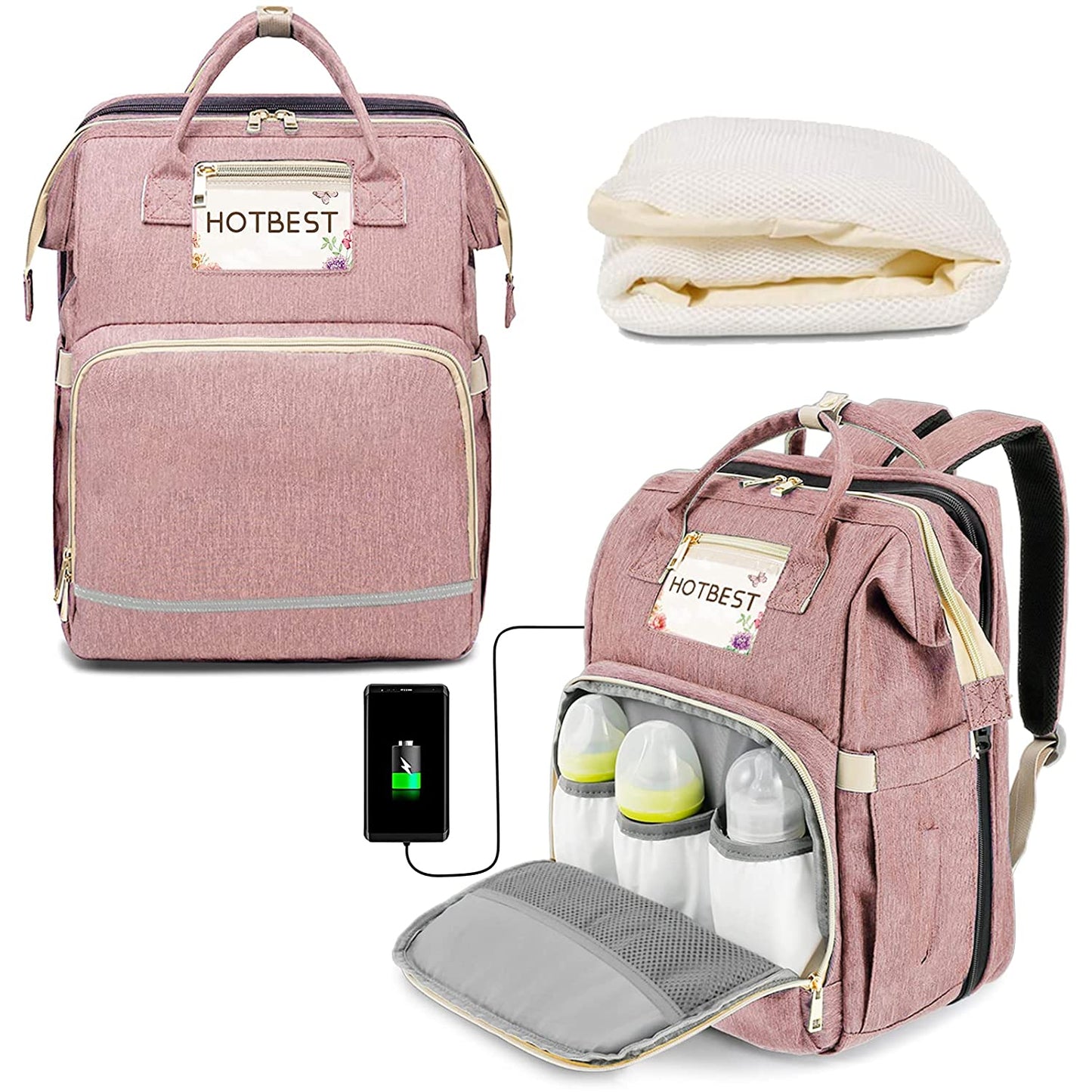 HOTBEST Baby Diaper Bag Backpack, Portable Travel Bags, Newborn Registry Baby Shower Gifts Essentials Accessories Stuff for Girls Boys Men Dad Mom Pink