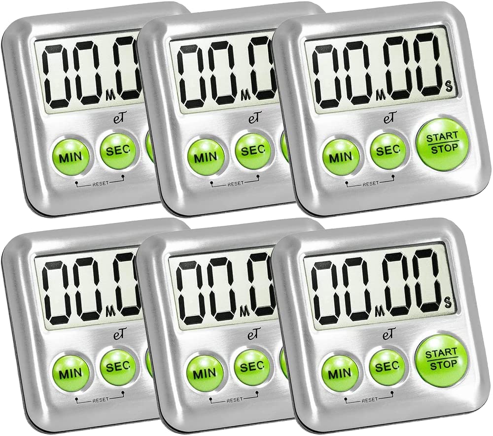 Elegant Digital Kitchen Timer Stainless Steel - Silver - Strong Magnetic Back - Kickstand - Loud Alarm - Large Display - Auto Memory - Auto Shut-Off - Model eT-26 (Silver) by eTradewinds