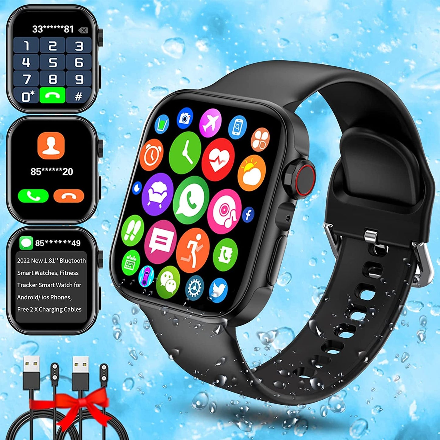 Smart Watch for Android and IOS Phones Women Men, 2023 1.81'' Bluetooth Smartwatch Full Touch Screen Answer/Make Call/Text Waterproof Smart Watches, Fitness Tracker Smart Watches for Outdoor Sports